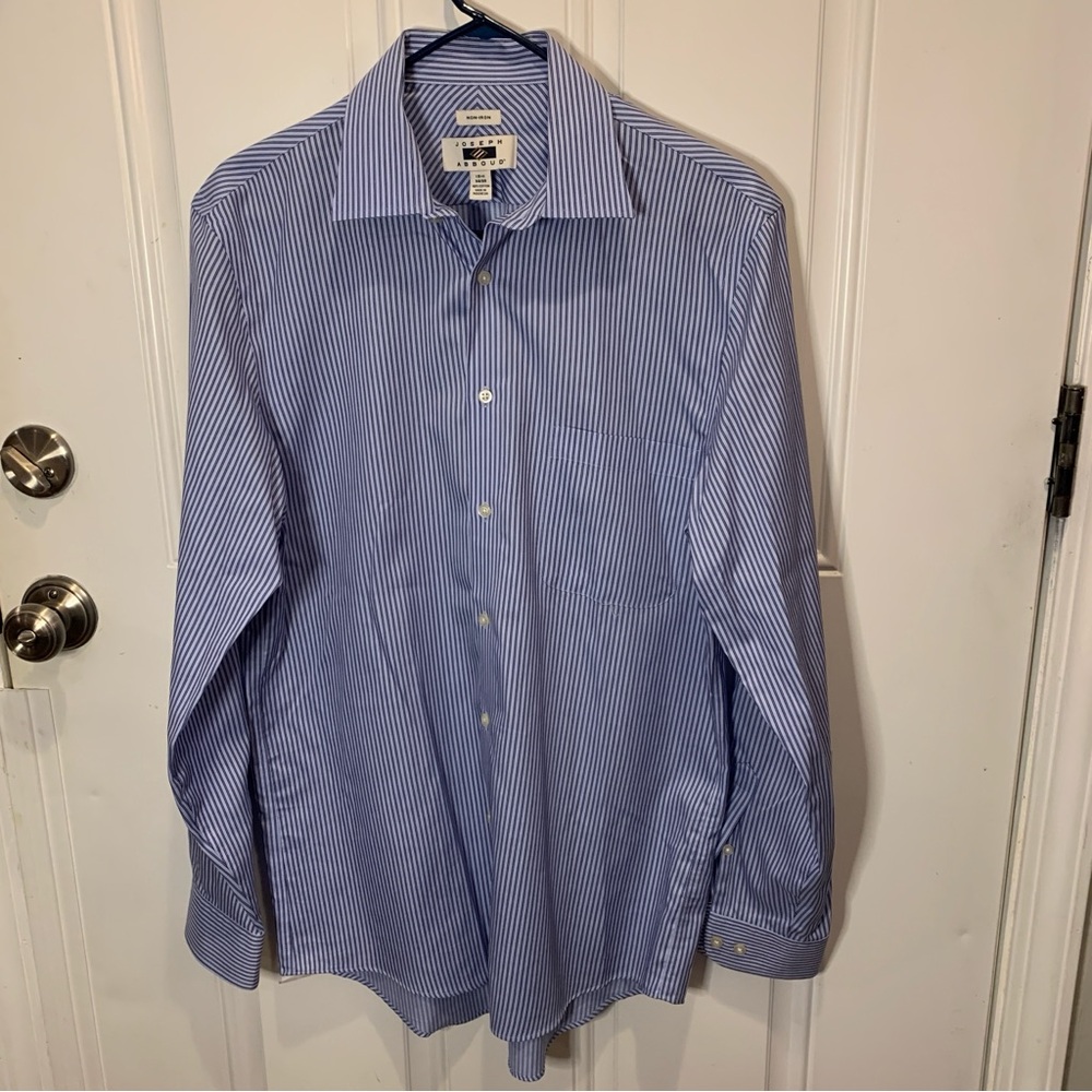 Joseph Abboud 100% Cotton Blue Striped Button Collared Long Sleeve Dress Shirt